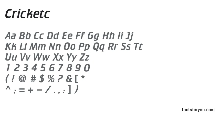 Schriftart Cricketc – Alphabet, Zahlen, spezielle Symbole