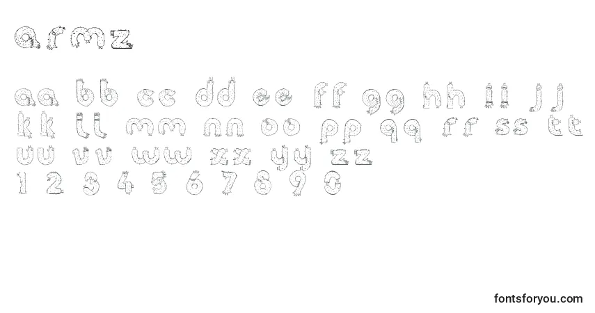 Czcionka Armz – alfabet, cyfry, specjalne znaki