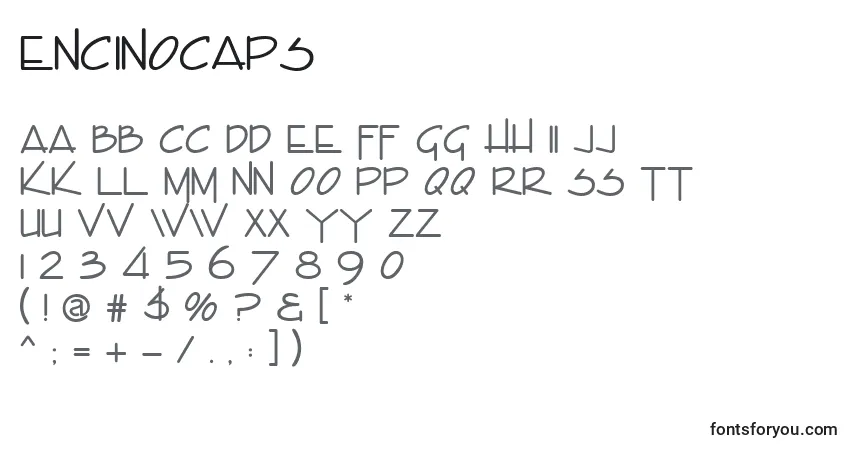 A fonte EncinoCaps – alfabeto, números, caracteres especiais
