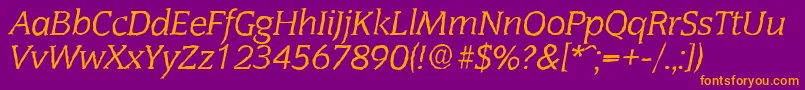 CongressantiqueItalic-Schriftart – Orangefarbene Schriften auf violettem Hintergrund