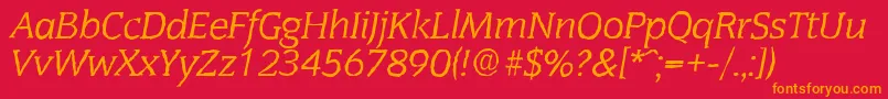 CongressantiqueItalic-Schriftart – Orangefarbene Schriften auf rotem Hintergrund