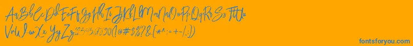 BloomyScriptFree-Schriftart – Blaue Schriften auf orangefarbenem Hintergrund