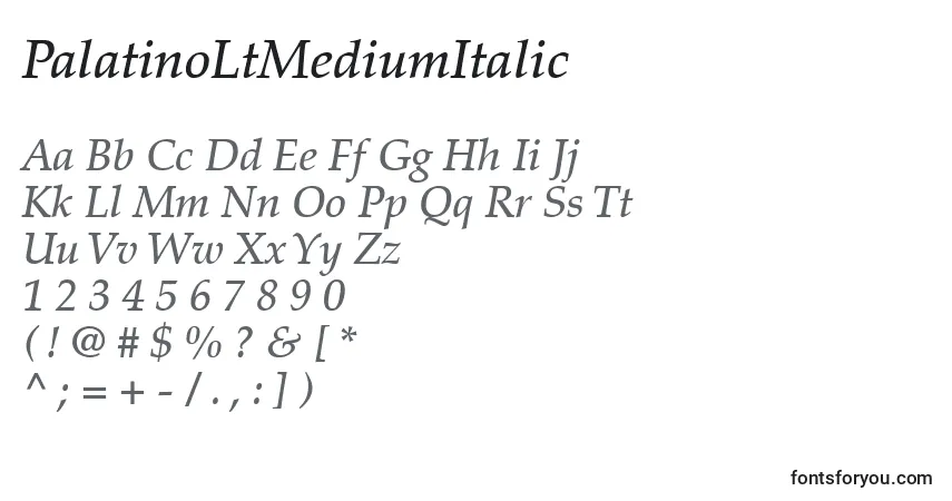 PalatinoLtMediumItalic-fontti – aakkoset, numerot, erikoismerkit