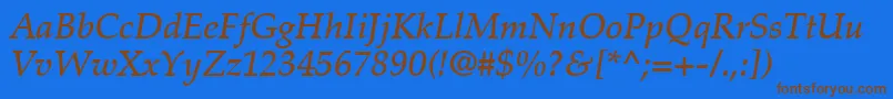 Fonte PalatinoLtMediumItalic – fontes marrons em um fundo azul