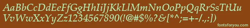 PalatinoLtMediumItalic-Schriftart – Grüne Schriften auf braunem Hintergrund
