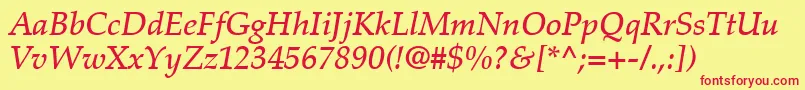 PalatinoLtMediumItalic-Schriftart – Rote Schriften auf gelbem Hintergrund