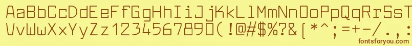 フォントLarabiefontrgRegular – 茶色の文字が黄色の背景にあります。