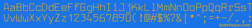 フォントLarabiefontrgRegular – オレンジ色の文字が青い背景にあります。