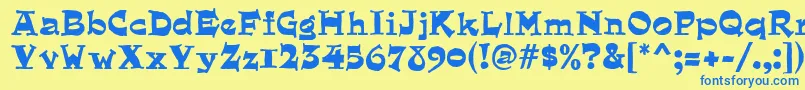 フォントQuaintMf – 青い文字が黄色の背景にあります。