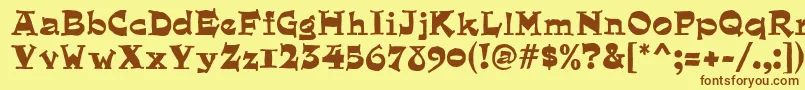 フォントQuaintMf – 茶色の文字が黄色の背景にあります。