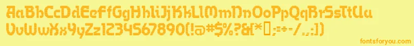 OmegaMfBold-Schriftart – Orangefarbene Schriften auf gelbem Hintergrund
