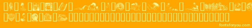 OldfashionedIllus.-fontti – keltaiset fontit oranssilla taustalla