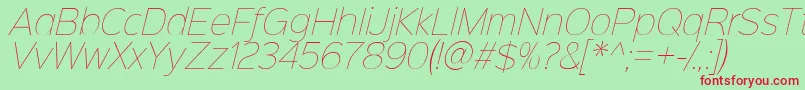 Fonte Sinkinsans100thinitalic – fontes vermelhas em um fundo verde
