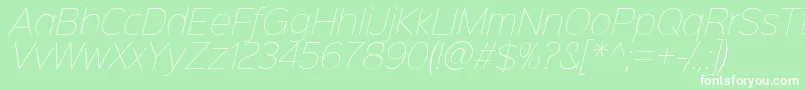 Fonte Sinkinsans100thinitalic – fontes brancas em um fundo verde