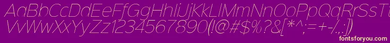 Sinkinsans100thinitalic-fontti – keltaiset fontit violetilla taustalla