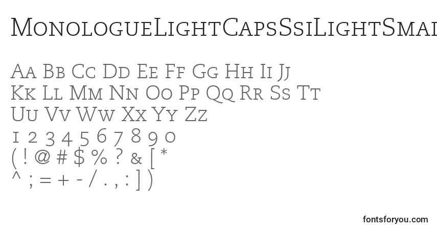A fonte MonologueLightCapsSsiLightSmallCaps – alfabeto, números, caracteres especiais