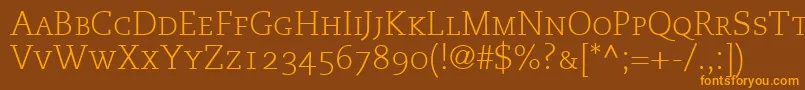 MonologueLightCapsSsiLightSmallCaps Font – Orange Fonts on Brown Background