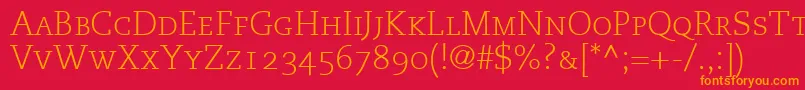 フォントMonologueLightCapsSsiLightSmallCaps – 赤い背景にオレンジの文字