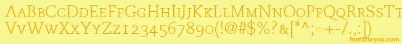 MonologueLightCapsSsiLightSmallCaps Font – Orange Fonts on Yellow Background