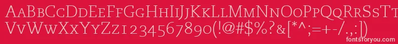 MonologueLightCapsSsiLightSmallCaps-fontti – vaaleanpunaiset fontit punaisella taustalla