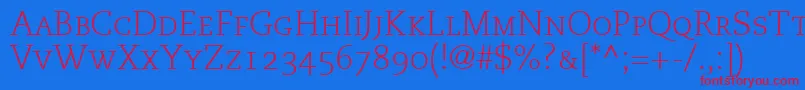 MonologueLightCapsSsiLightSmallCaps Font – Red Fonts on Blue Background