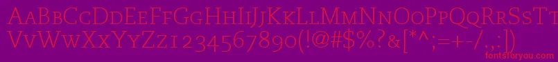 MonologueLightCapsSsiLightSmallCaps Font – Red Fonts on Purple Background
