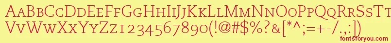 MonologueLightCapsSsiLightSmallCaps-fontti – punaiset fontit keltaisella taustalla