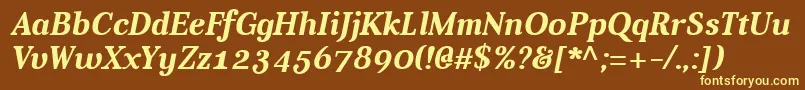 AverBoldItalic-fontti – keltaiset fontit ruskealla taustalla