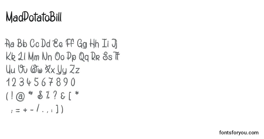 A fonte MadPotatoBill – alfabeto, números, caracteres especiais