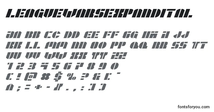 Leaguewarsexpandital-fontti – aakkoset, numerot, erikoismerkit