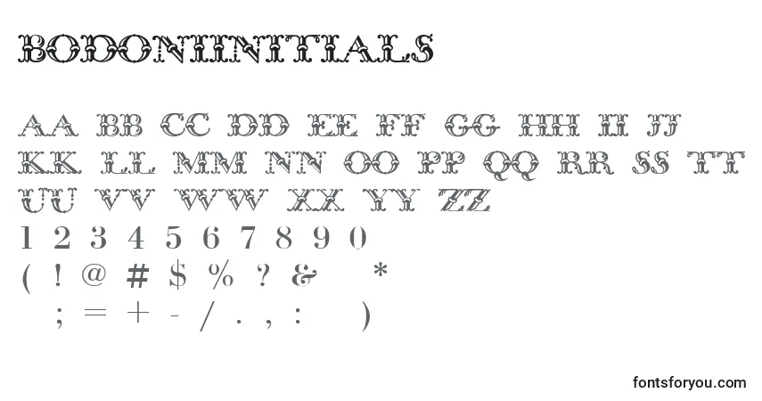 Fuente BodoniInitials - alfabeto, números, caracteres especiales
