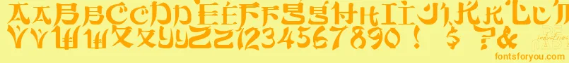 フォントSumdumgoiRegular – オレンジの文字が黄色の背景にあります。