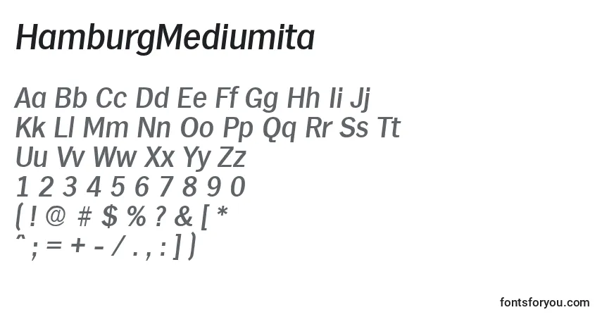 Czcionka HamburgMediumita – alfabet, cyfry, specjalne znaki
