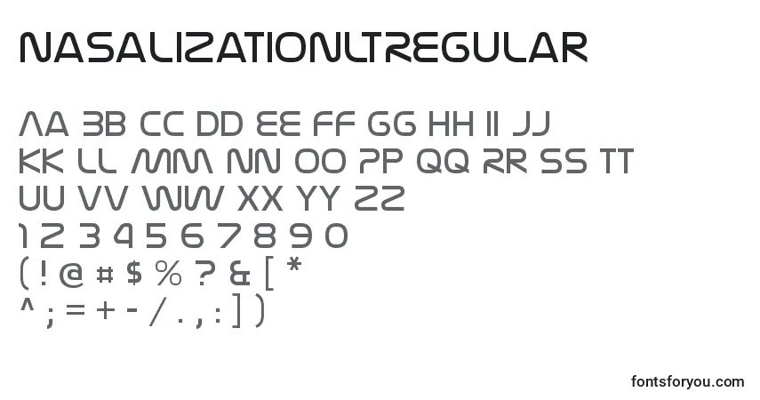 Czcionka NasalizationltRegular – alfabet, cyfry, specjalne znaki
