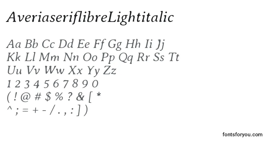 Шрифт AveriaseriflibreLightitalic – алфавит, цифры, специальные символы