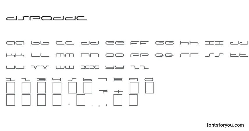 Czcionka Dspoddc – alfabet, cyfry, specjalne znaki