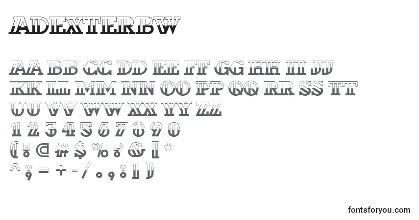Czcionka ADexterbw – alfabet, cyfry, specjalne znaki