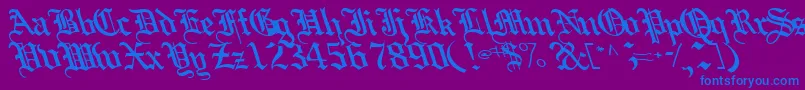 Boobshelltext125Bold-Schriftart – Blaue Schriften auf violettem Hintergrund