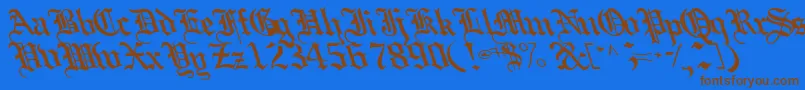 フォントBoobshelltext125Bold – 茶色の文字が青い背景にあります。