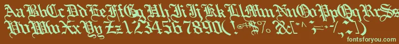 フォントBoobshelltext125Bold – 緑色の文字が茶色の背景にあります。