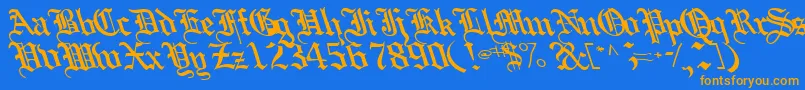 フォントBoobshelltext125Bold – オレンジ色の文字が青い背景にあります。