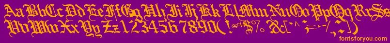 Boobshelltext125Bold-fontti – oranssit fontit violetilla taustalla