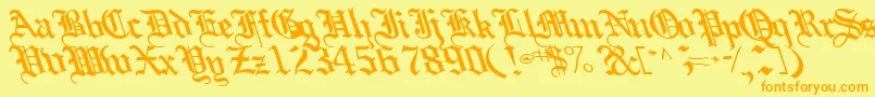 Boobshelltext125Bold-fontti – oranssit fontit keltaisella taustalla
