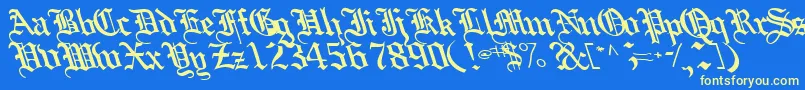 Boobshelltext125Bold-Schriftart – Gelbe Schriften auf blauem Hintergrund