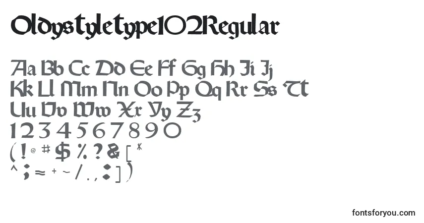 Oldystyletype102Regular-fontti – aakkoset, numerot, erikoismerkit
