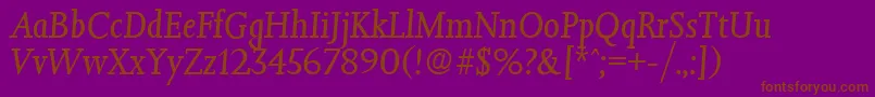 フォントJessicaSerialRegularitalicDb – 紫色の背景に茶色のフォント