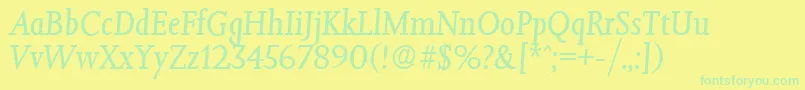 Fonte JessicaSerialRegularitalicDb – fontes verdes em um fundo amarelo