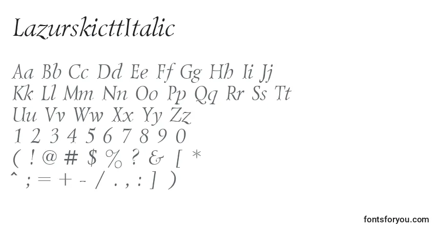Шрифт LazurskicttItalic – алфавит, цифры, специальные символы