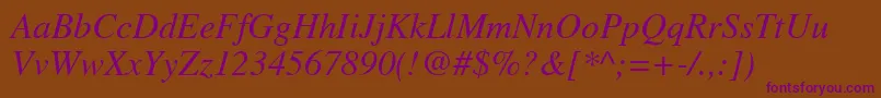 GrecoSsiItalic-Schriftart – Violette Schriften auf braunem Hintergrund