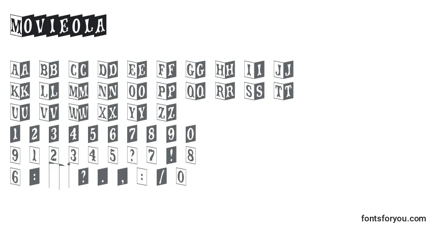 Czcionka Movieola – alfabet, cyfry, specjalne znaki